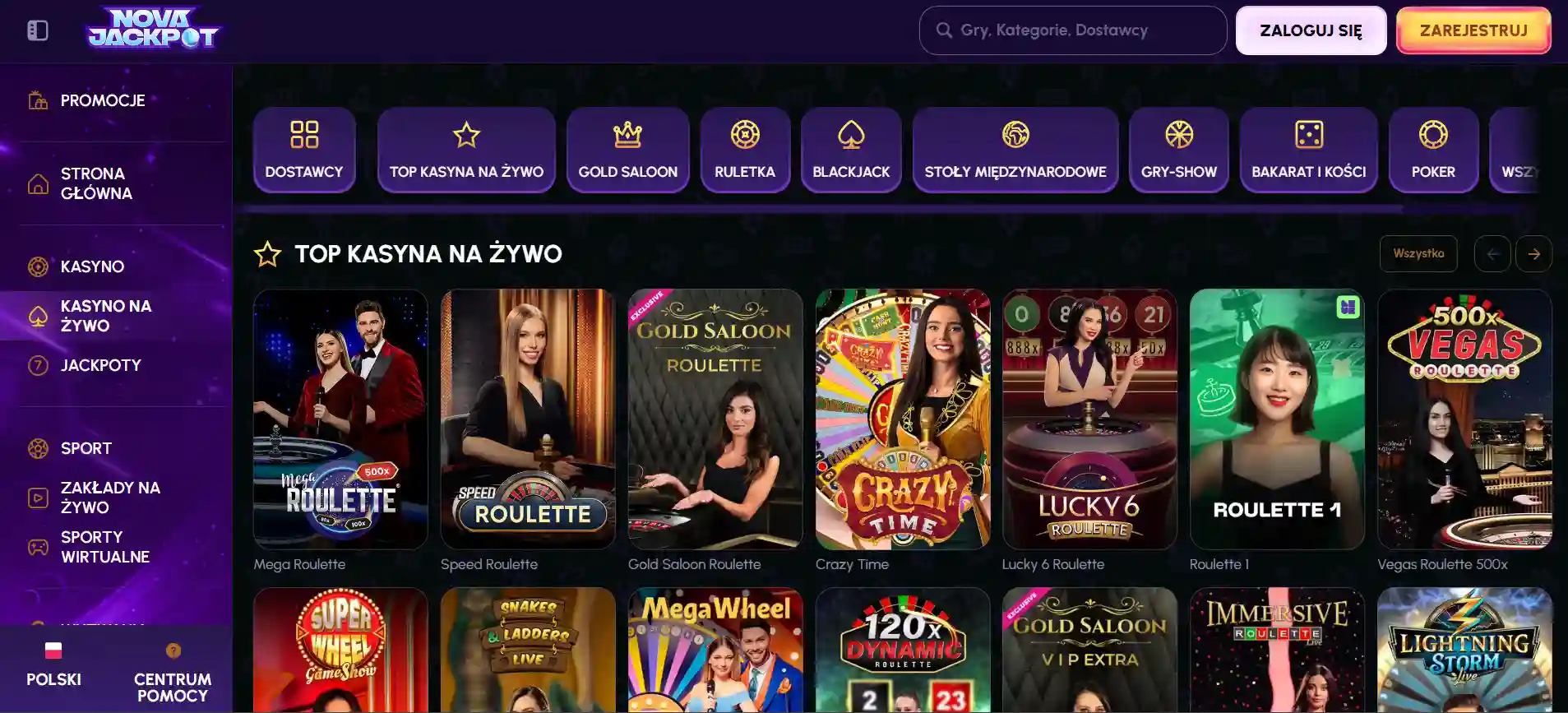 Gry kasynowe na żywo Nova Jackpot