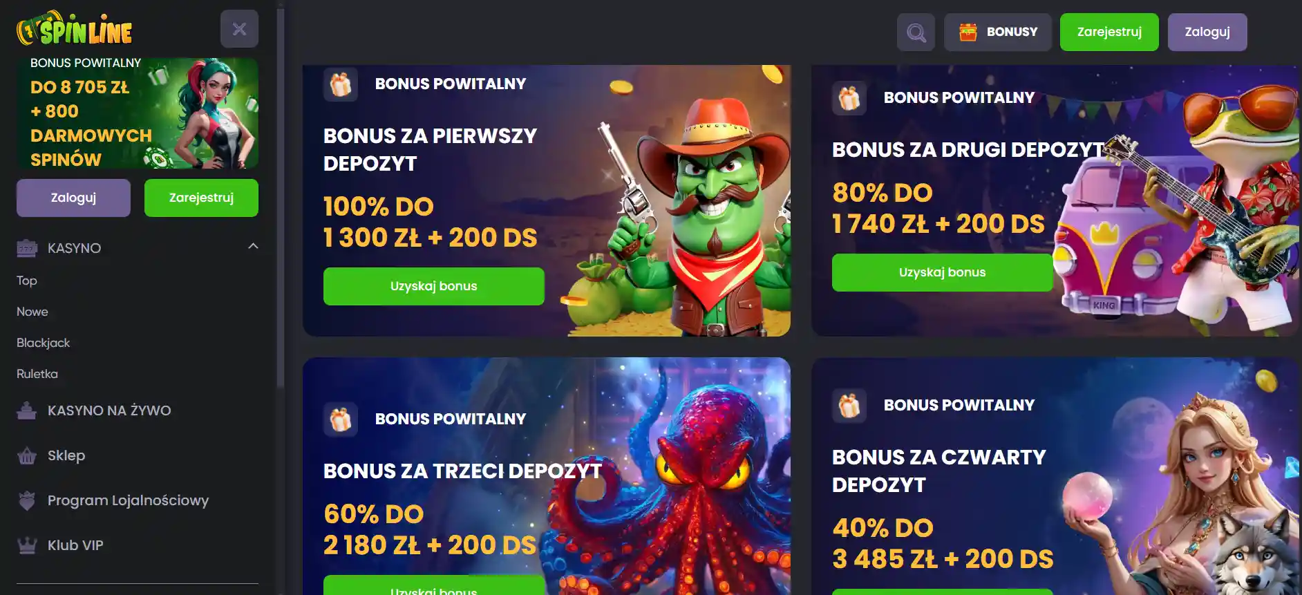 Bonusy kasynowe Spinline