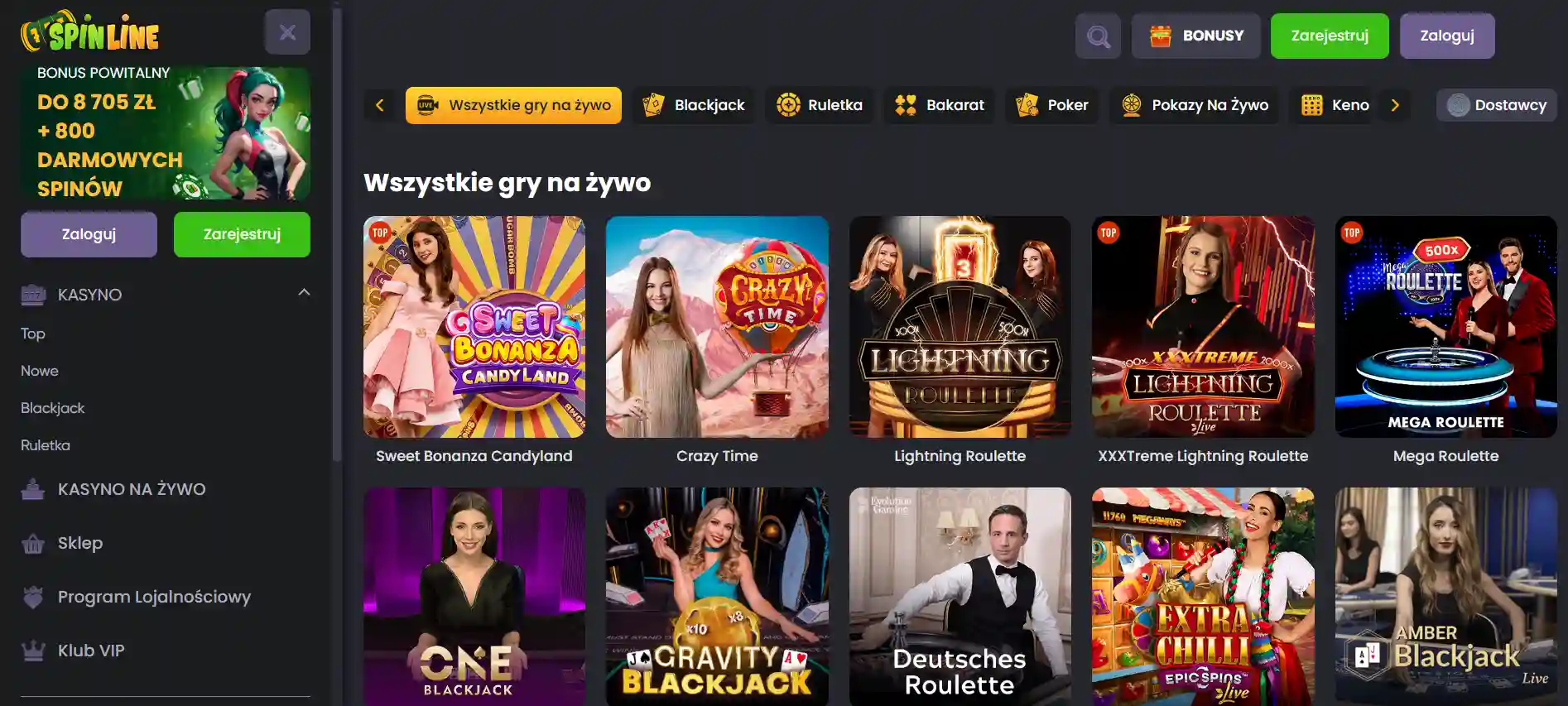 Kasyno na żywo Spinline